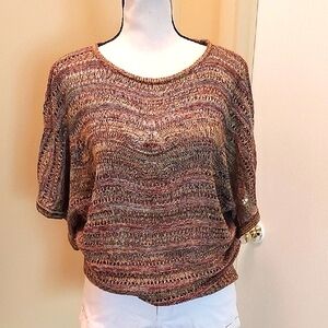 Brown Textured Sweater with Wide Sleeves